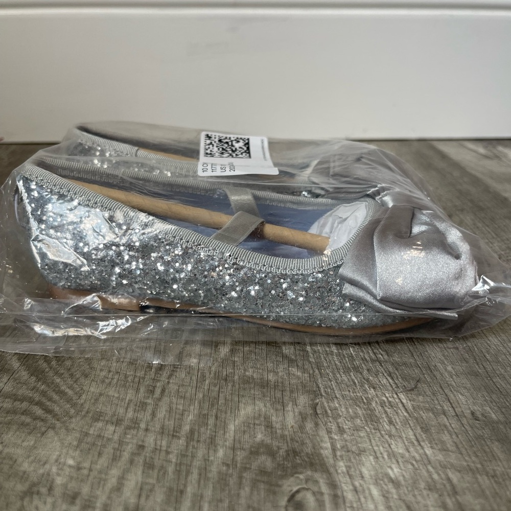 Silver sparkle glitter bow flats Disney